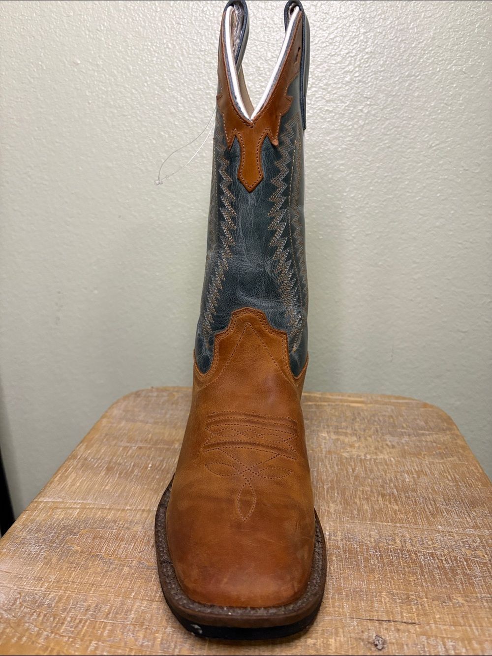 Old West Boys Two-Tone Leather Western Cowboy Boots - Brown & Green - Size 3.5 - Picture 4 of 14